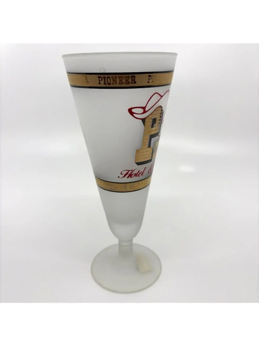 Vintage Pioneer Hotel Laughlin NV 22K Gold Frosted Footed Goblet Glass 8 Oz